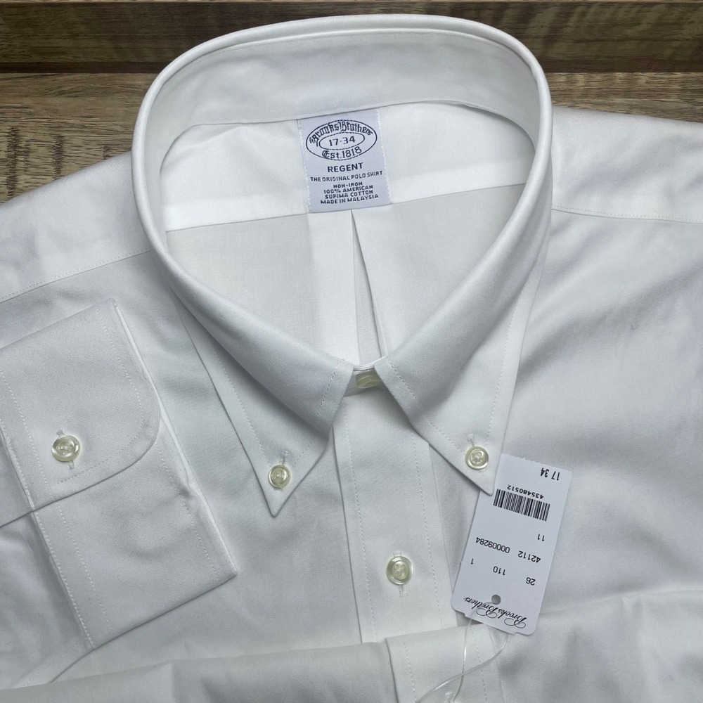 Brooks Brothers Regent Fit White Non-Iron Supima Cotton Dress Shirt 17-34 New